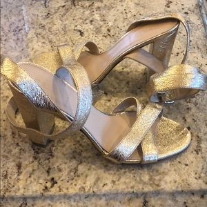 JCrew Gold Block Heels Sz 6.5